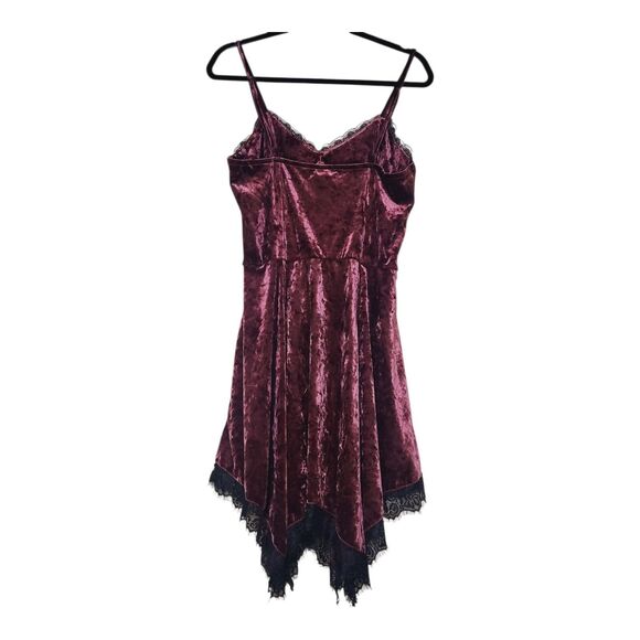 Thorn & Fable Burgundy Velvet & Black Lace Hanky Hem Slip Dress Size L Goth Dark - Picture 6 of 7